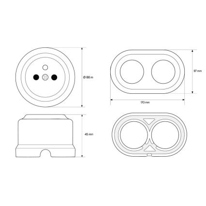 Elhard - Doppia presa elettrica da parete in ceramica, stile retrò, per uso domestico, con placca, 230V, nera