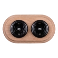 Elhard - Doppia presa in ceramica in stile retrò per uso domestico con placca SCHUKO 230V nero/legno chiaro