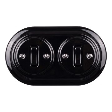 Elhard - Doppio interruttore in ceramica retrò con cornice č. 1 nero