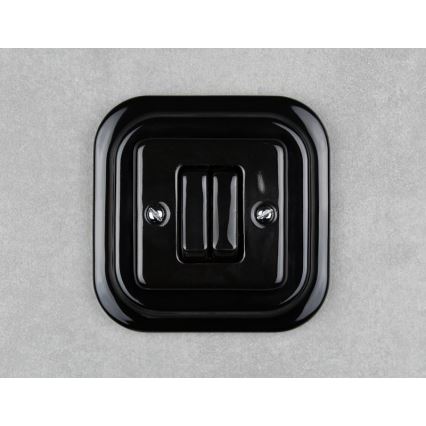 Elhard - Doppio interruttore per scale in ceramica stile retrò con cornice n. 6+6, nero