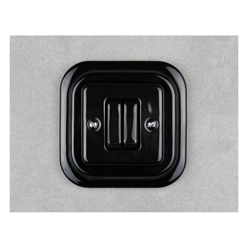 Elhard - Doppio interruttore per scale in ceramica stile retrò con cornice n. 6+6, nero