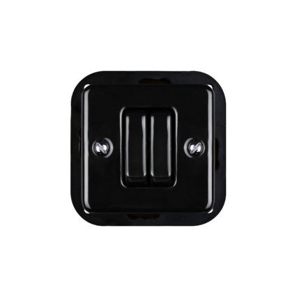 Elhard - Doppio interruttore per scale in ceramica stile retrò con cornice n. 6+6, nero