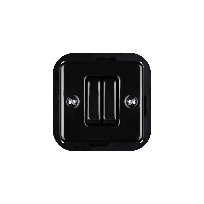 Elhard - Doppio interruttore per scale in ceramica stile retrò con cornice n. 6+6, nero