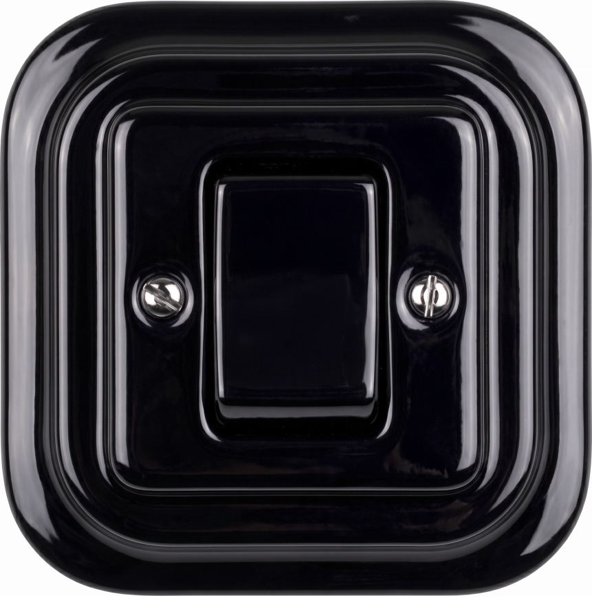 Elhard - Interruttore a croce in ceramica dallo stile retrò con ampio bilanciere e cornice n. 7, nero
