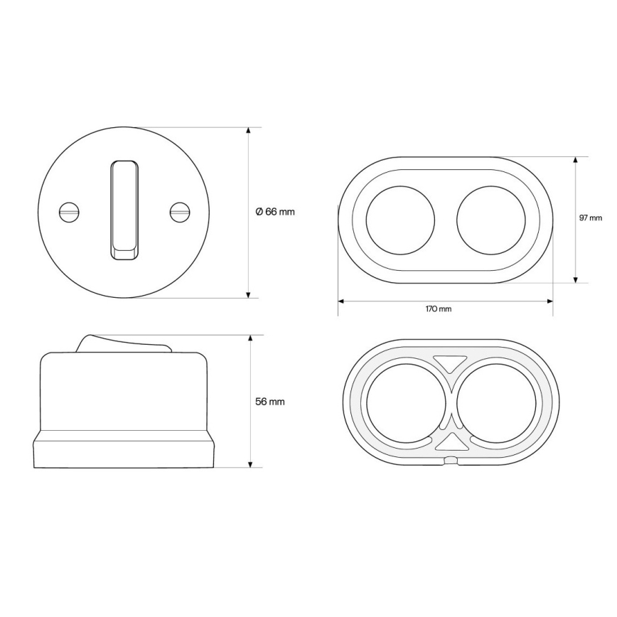 Elhard - Interruttore da parete doppio in ceramica stile retrò con cornice n. 1, nero