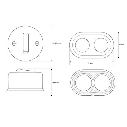 Elhard - Interruttore da parete doppio in ceramica stile retrò con placca n. 1, bianco