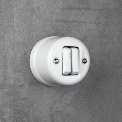 Elhard - Interruttore da parete in ceramica retrò doppio per scale n. 6+6 bianco