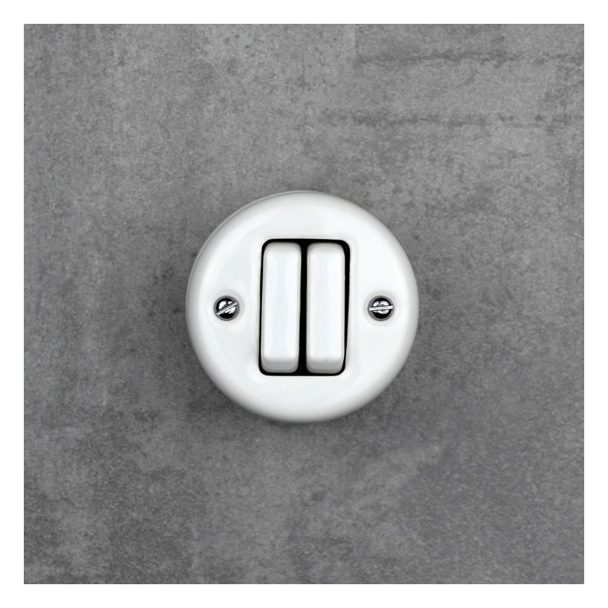 Elhard - Interruttore da parete in ceramica retrò doppio per scale n. 6+6 bianco