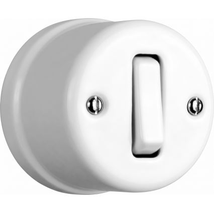 Elhard - Interruttore da parete in ceramica retrò, singolo, con cornice n. 1, bianco
