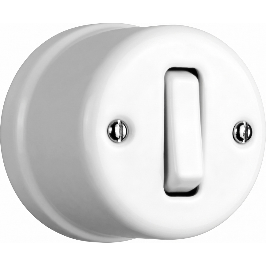 Elhard - Interruttore da parete in ceramica retrò, singolo, con cornice n. 1, bianco