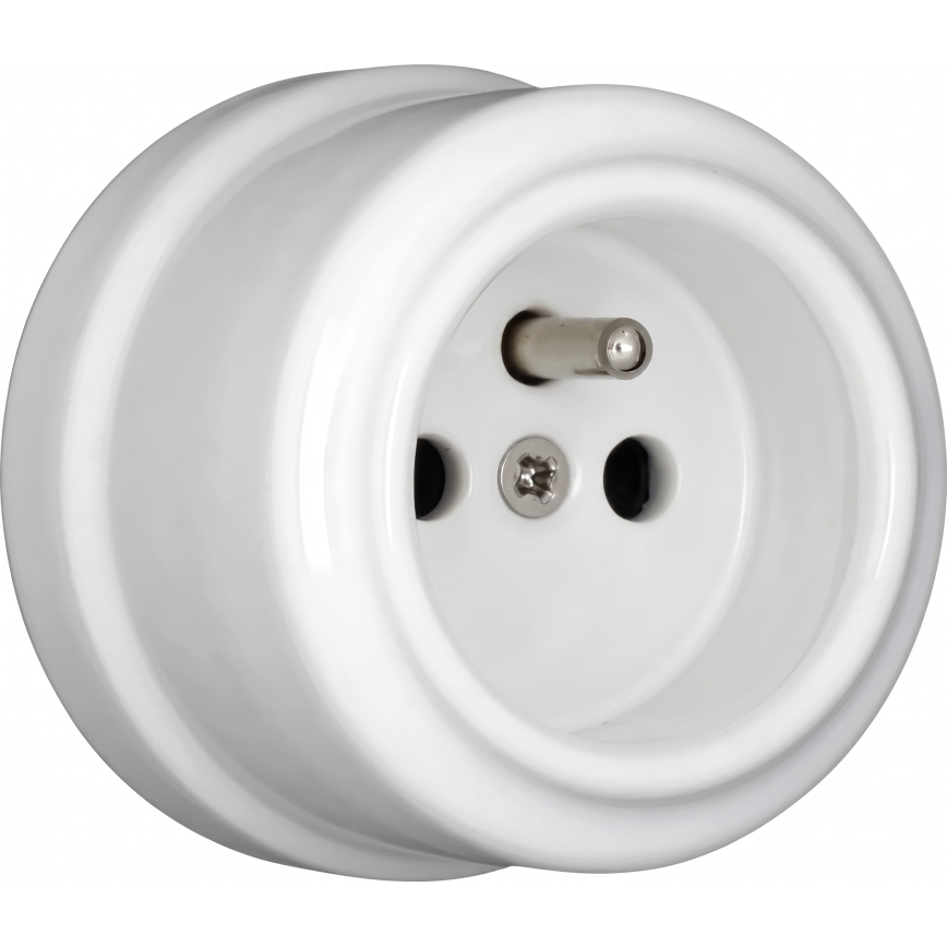 Elhard - Interruttore unipolare da parete in ceramica stile retrò n. 1 e presa 230V con cornice bianca