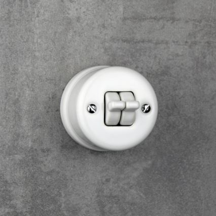 Elhard - Interruttore da parete in ceramica stile retrò doppio per scale con leva n. 6+6, bianco