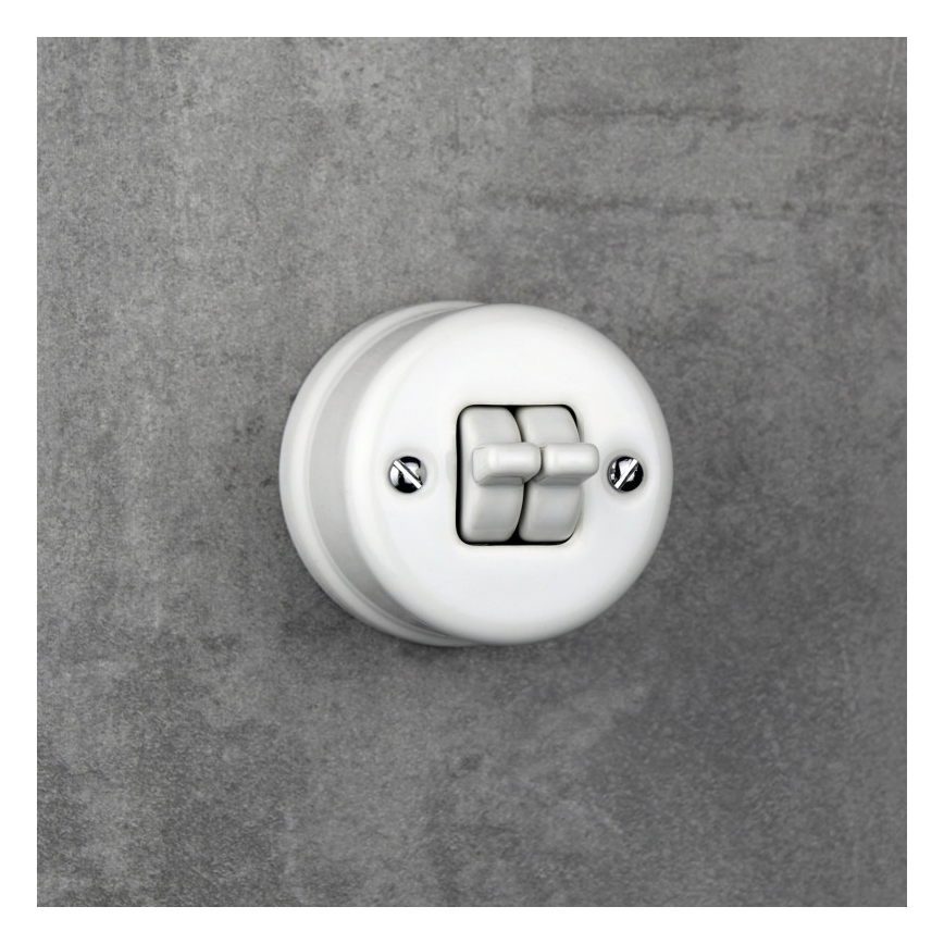 Elhard - Interruttore da parete in ceramica stile retrò doppio per scale con leva n. 6+6, bianco