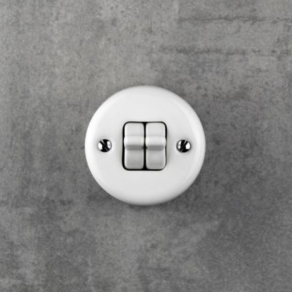 Elhard - Interruttore da parete in ceramica stile retrò doppio per scale con leva n. 6+6, bianco