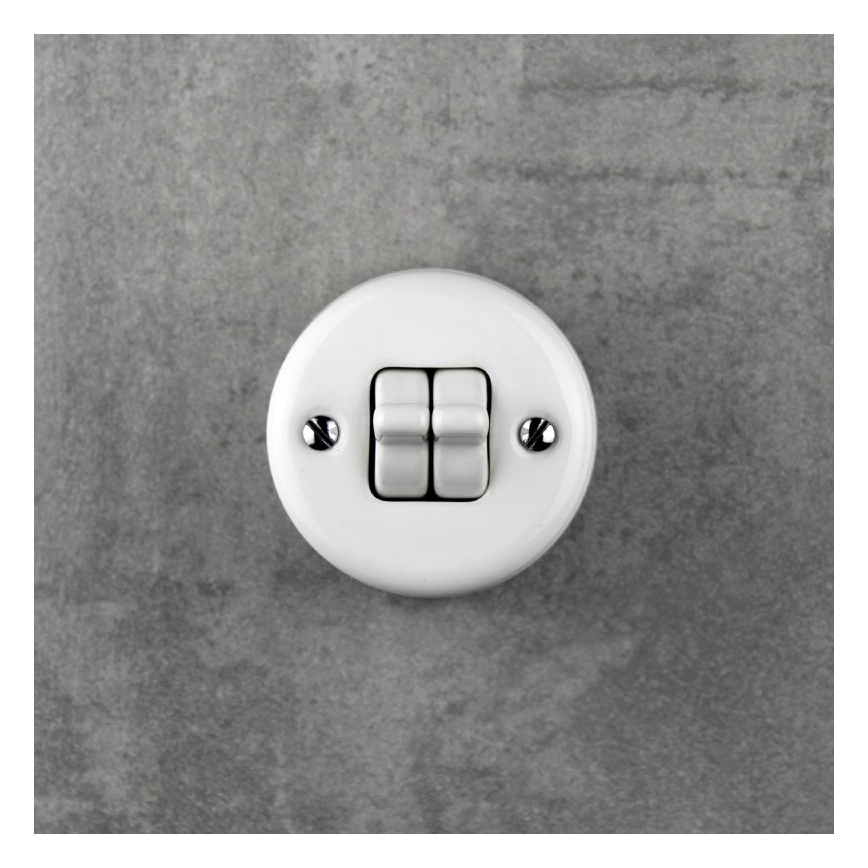 Elhard - Interruttore da parete in ceramica stile retrò doppio per scale con leva n. 6+6, bianco