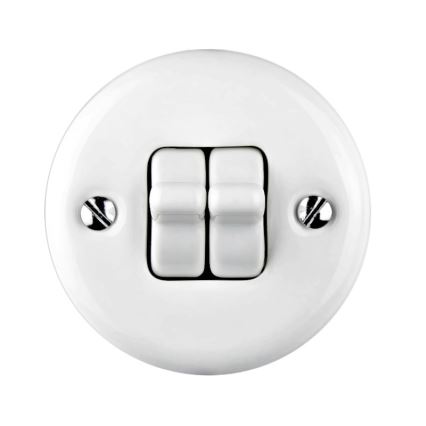 Elhard - Interruttore da parete in ceramica stile retrò doppio per scale con leva n. 6+6, bianco