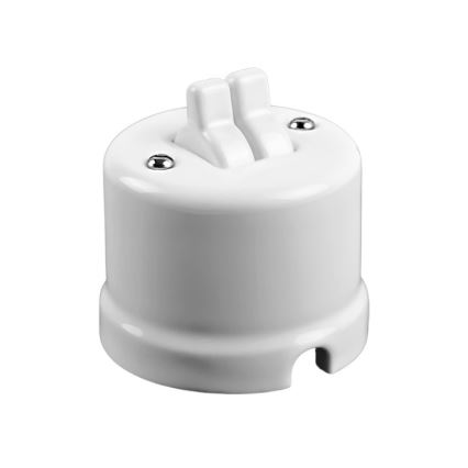 Elhard - Interruttore da parete in ceramica stile retrò doppio per scale con leva n. 6+6, bianco