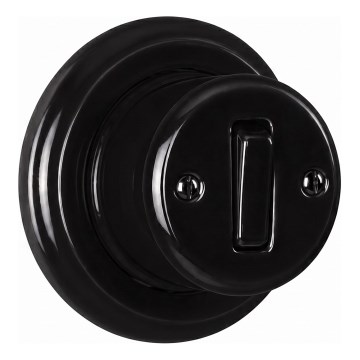 Elhard - Interruttore da parete in ceramica stile retrò, singolo, con cornice n. 1, nero