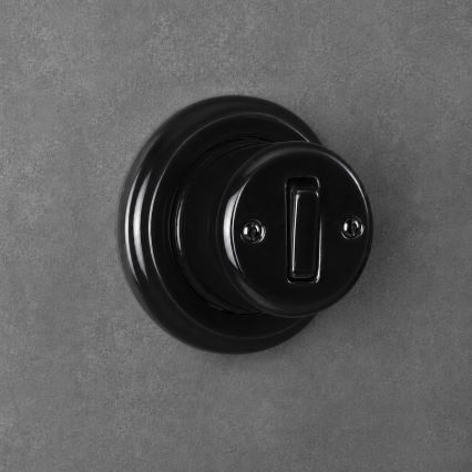 Elhard - Interruttore da parete in ceramica stile retrò, singolo, con cornice n. 1, nero