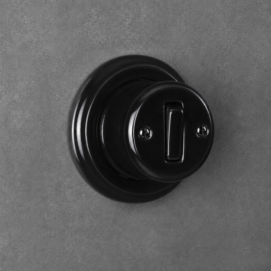 Elhard - Interruttore da parete in ceramica stile retrò, singolo, con cornice n. 1, nero