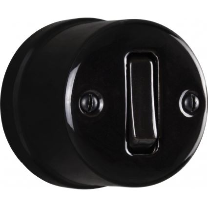 Elhard - Interruttore da parete in ceramica stile retrò, singolo, con cornice n. 1, nero