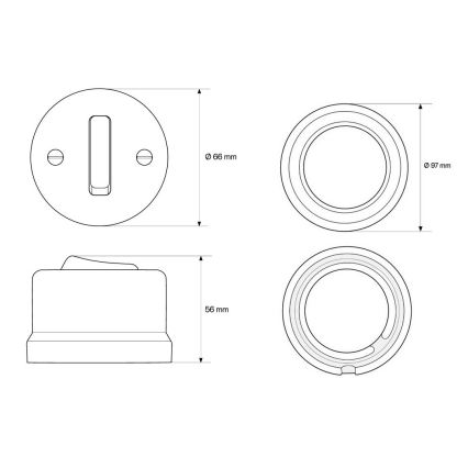 Elhard - Interruttore da parete in ceramica stile retrò, singolo, con cornice n. 1, nero