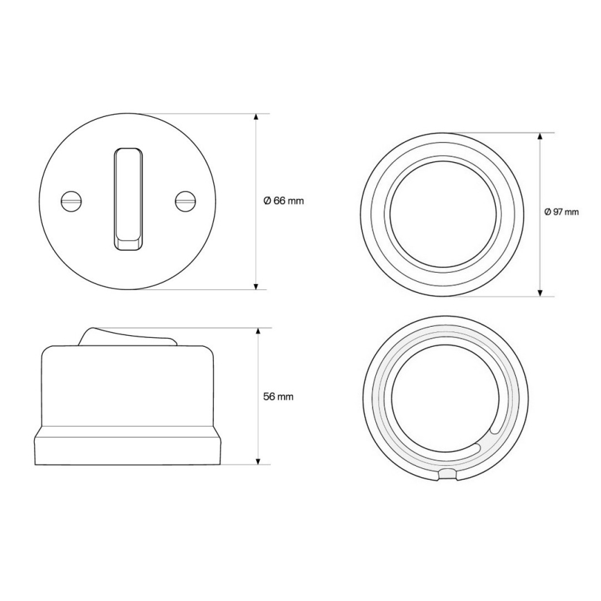 Elhard - Interruttore da parete in ceramica stile retrò, singolo, con cornice n. 1, nero