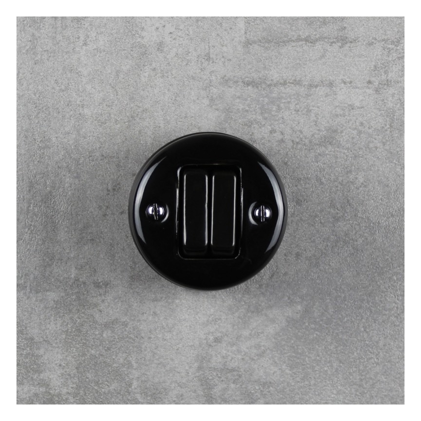 Elhard - Interruttore doppio da parete in ceramica stile retrò per scale, n. 6+6, nero