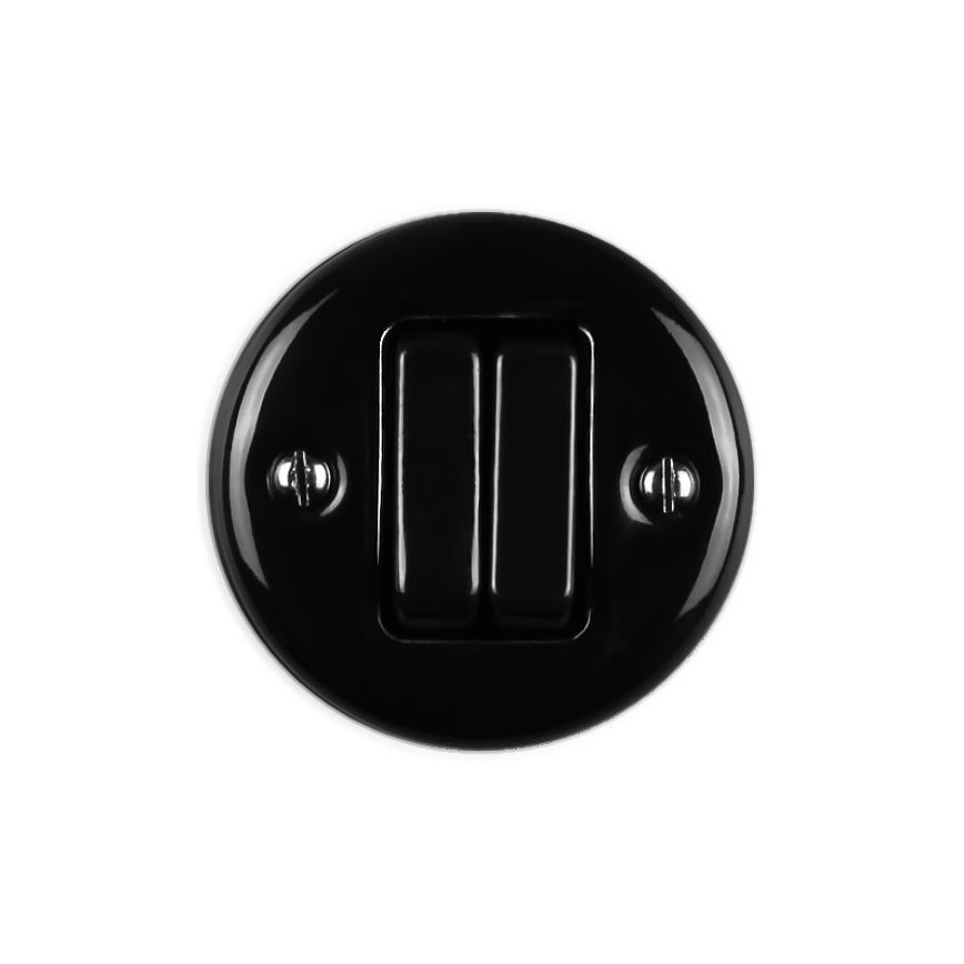 Elhard - Interruttore doppio da parete in ceramica stile retrò per scale, n. 6+6, nero