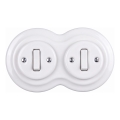 Elhard - Interruttore doppio in ceramica retrò con cornice č. 1 bianco
