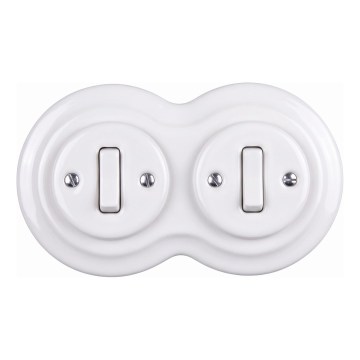 Elhard - Interruttore doppio in ceramica retrò con cornice č. 1 bianco