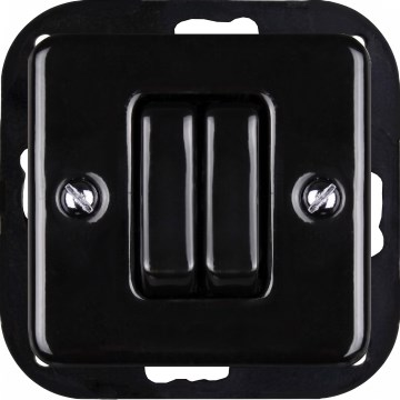 Elhard - Interruttore doppio in ceramica retrò per scale senza cornice n. 6+6 nero