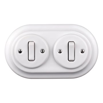 Elhard - Interruttore doppio in ceramica stile retrò con cornice č. 1 bianco