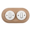 Elhard - Interruttore doppio in ceramica stile retrò con cornice č. 1 bianco/legno chiaro