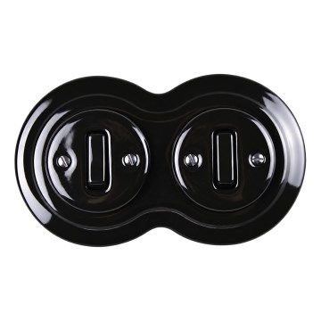 Elhard - Interruttore doppio in ceramica stile retrò con cornice č. 1, nero