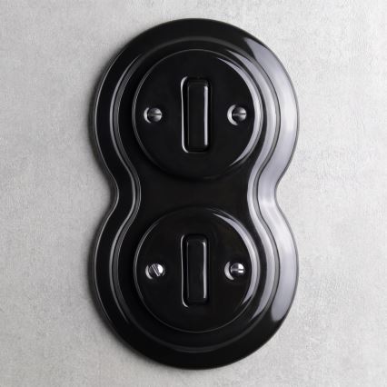 Elhard - Interruttore doppio in ceramica stile retrò con cornice č. 1, nero