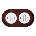 Elhard - Interruttore doppio in ceramica stile retrò con cornice n. 1 bianco/legno scuro