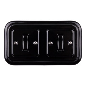 Elhard - Interruttore doppio in ceramica stile retrò con cornice n. 1, nero