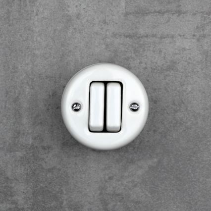Elhard - Interruttore doppio per scale in ceramica stile retrò n. 6+6, bianco