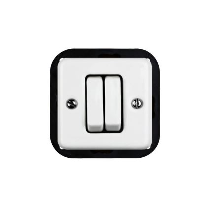Elhard - Interruttore doppio retrò in ceramica per scale con cornice n. 6+6 bianco