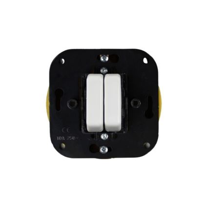 Elhard - Interruttore doppio retrò in ceramica per scale con cornice n. 6+6 bianco