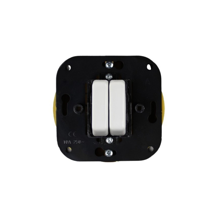 Elhard - Interruttore doppio retrò in ceramica per scale con cornice n. 6+6 bianco