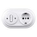 Elhard - Interruttore in ceramica retrò č. 1 e presa 230V con placca SCHUKO bianca