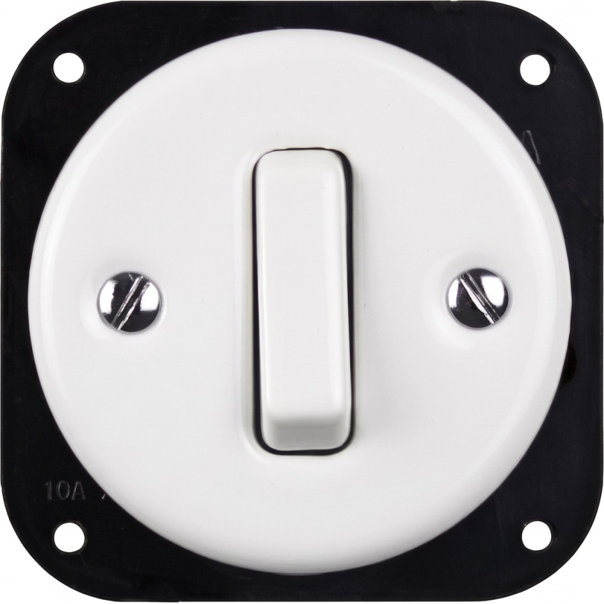 Elhard - Interruttore in ceramica retrò č. 1 e presa 230V con placca SCHUKO bianca