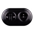 Elhard - Interruttore in ceramica stile retrò č. 1 e presa 230V con placca nera