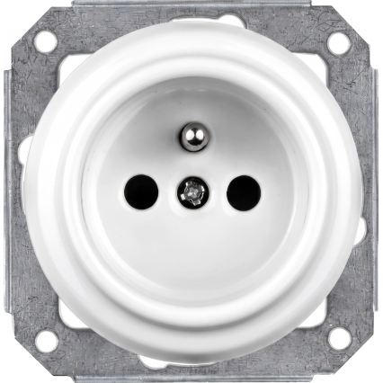 Elhard - Interruttore in ceramica stile retrò n. 1 e presa 230 V con cornice bianco/legno scuro