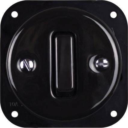 Elhard - Interruttore retrò in ceramica n. 1 e presa 230V con placca SCHUKO nero/legno chiaro