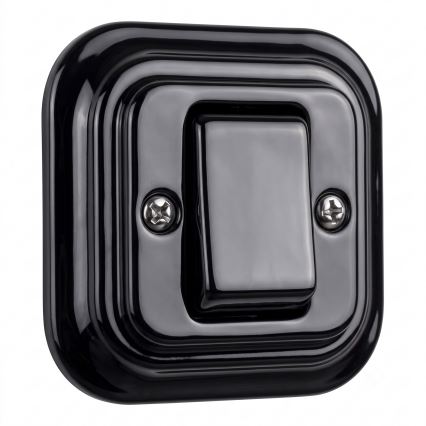 Elhard - Interruttore a croce in ceramica dallo stile retrò con ampio bilanciere e cornice n. 7, nero