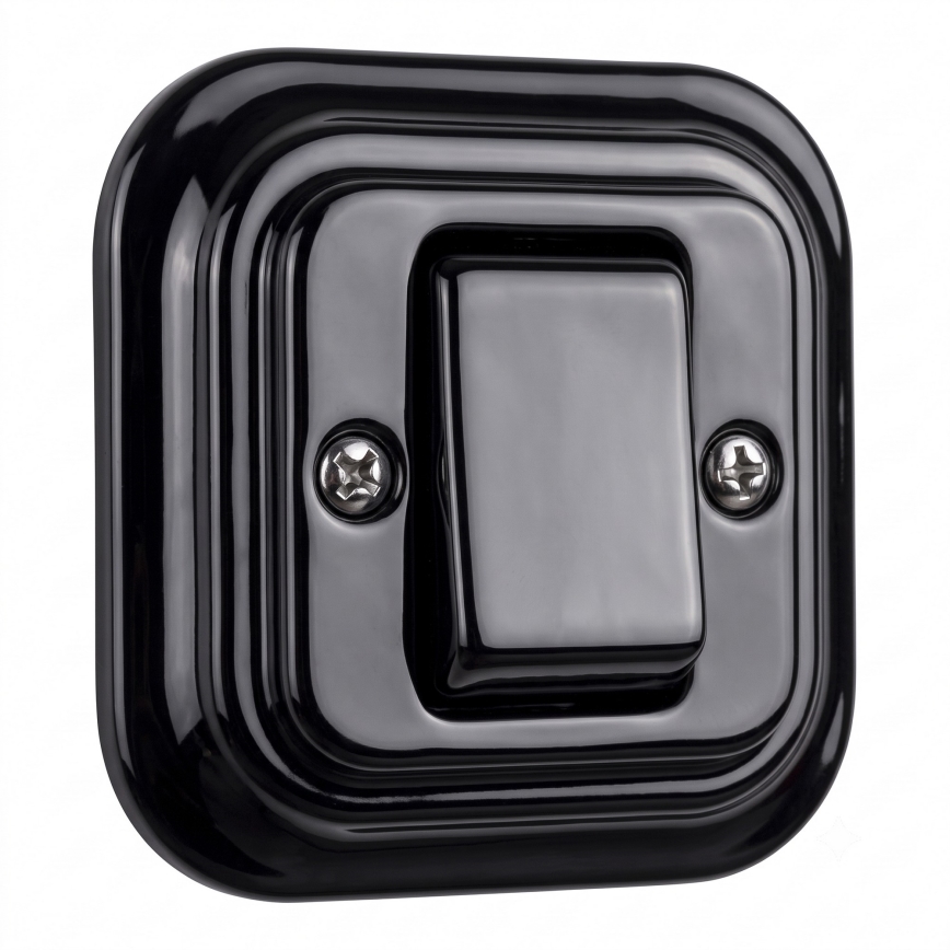 Elhard - Interruttore a croce in ceramica dallo stile retrò con ampio bilanciere e cornice n. 7, nero