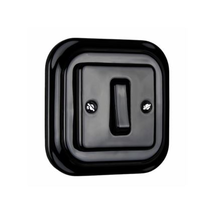 Elhard - Interruttore per scala in ceramica retrò con cornice n. 6, nero